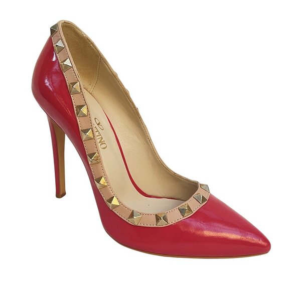 Shoes - Rockstud Accents Patent Leather Red Pumps 6